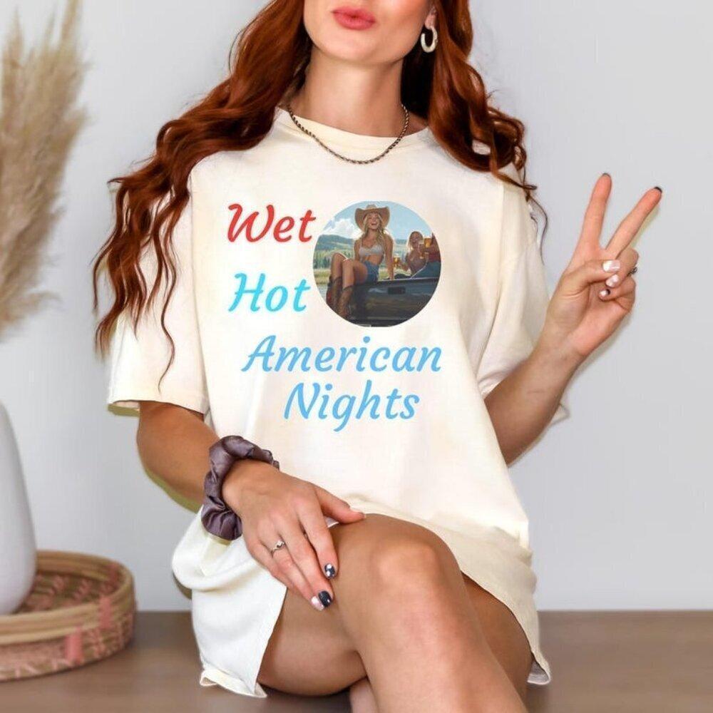 Wet Hot American Nights Country Pickup Truck Graphic Retro T Shirt
